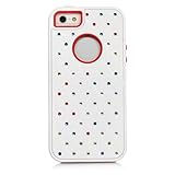 iSee Case iPhone SE, iPhone 5S Case, iPhone 5 Case, (TM) Luxurious Hybrid Dual Layer Lattice Total Defense Bling Rhinestone Diamond Full Cover Case (White on Red)
