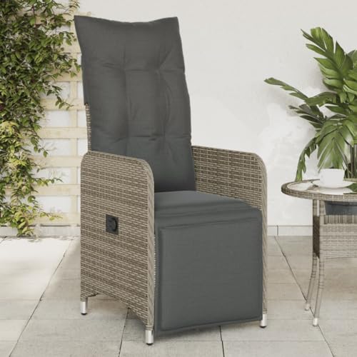 Homgoday Fauteuil de jardin réglable avec coussin, fauteuil de jardin, avec fonction allongée, chaise de terrasse, fauteuil de relaxation, chaise longue, meubles de jardin en rotin, gris