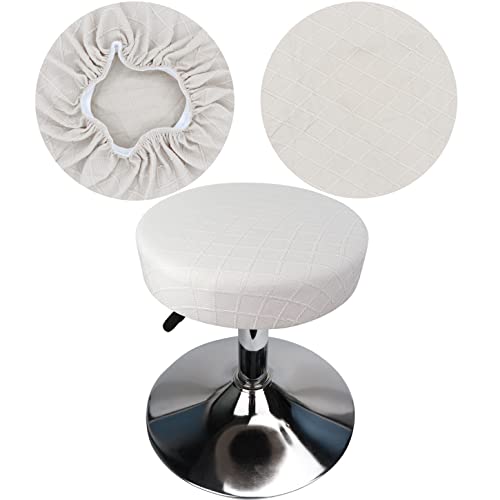 Hualisiji Funda Taburete Redondo 30-40cm Tela Lujosa, Elasticidad Queda Suave Y Cómodo Lavable A Prueba De Polvo Y Duradero 1pcs Blanco