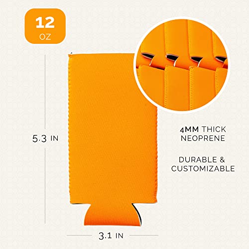 Image of Slim Can Cooler Sleeve 12 Pack - Blank Neoprene Insulated Can Coolers for 12 oz Skinny Beer & Soda Cans - Sublimation Ready Drink Sleeves for Heat Press, Custom Printing & Party Favors (Orange)