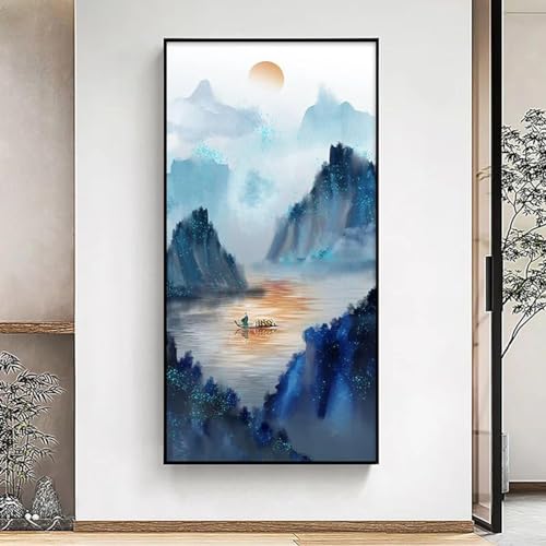 Affiches et impressions montagne et cerf : art mural abstrait 80x160cm