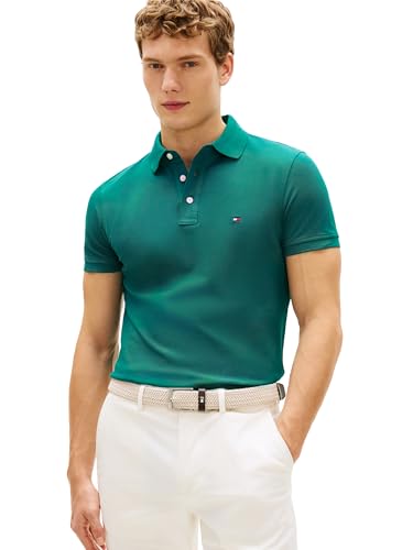 Image of Tommy Hilfiger Men's Short Sleeve Polo Shirts in Slim Fit with Stretch and Organic Pique Cotton
