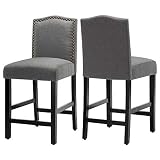 LSSPAID Bar Stools Set of 2, 24 inch Kitchen Island Wood Bar Chairs, Fabric Counter Height bar Stool
