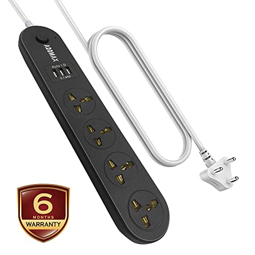 Image of ADDMAX Extension Board 10A 220V with 4 Sockets & 2 USB Ports | 3 Meter Long Cord | Multi Plug Extension Cord with USB Charging Port for Home & Office | Fire Flame Proof - Black