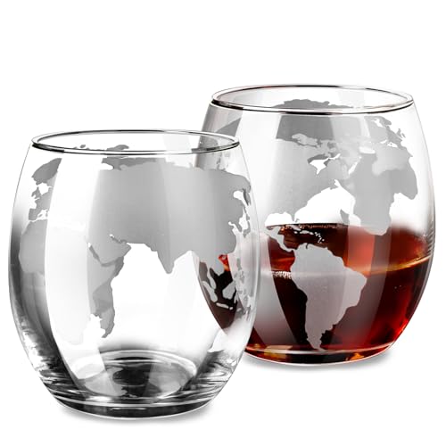 Whiskey Glass for Men, Whiskey Globe Glass for Liquor, Bourbon, Vodka, Cocktails, Scotch liquor Father's Day Anniversary Unique Gifts - 310ml Gifts for Men, 2 pcs
