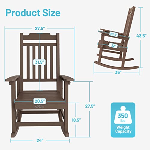 Cecarol Rocking Chair Outdoor, High Back Rocker Chair With 350Lbs Support, Comfortable Porch Chair For Adults, All-Weather Resistant (Cellular Structure Pattern), Coffee-Tfc5 #TOP2