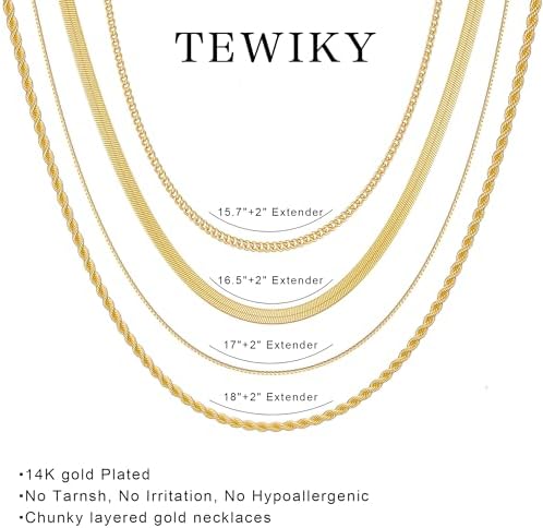 Tewiky Layered Necklaces for Women 14k Gold Plated Chain Necklace Set — view 4