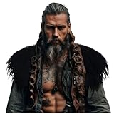 Joukavor Men's Viking Faux Fur Collar Shawl Wrap Shoulder Cape Medieval Renaissance Warrior Costume Accessory (Black)