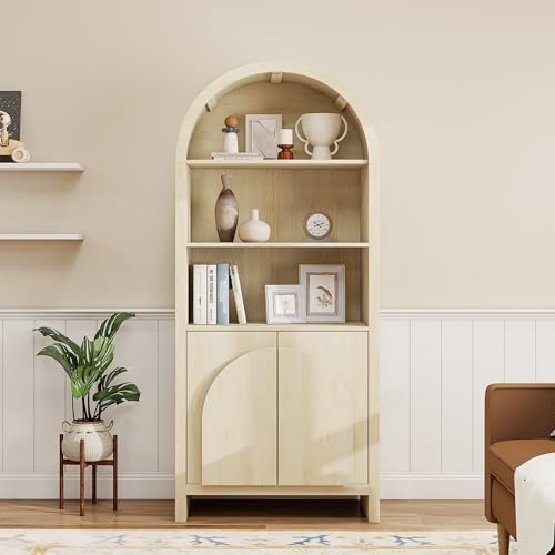 Zentrava 70" Tall Arched Pantry Cabinet, Arched Bookcase Display Cabinet