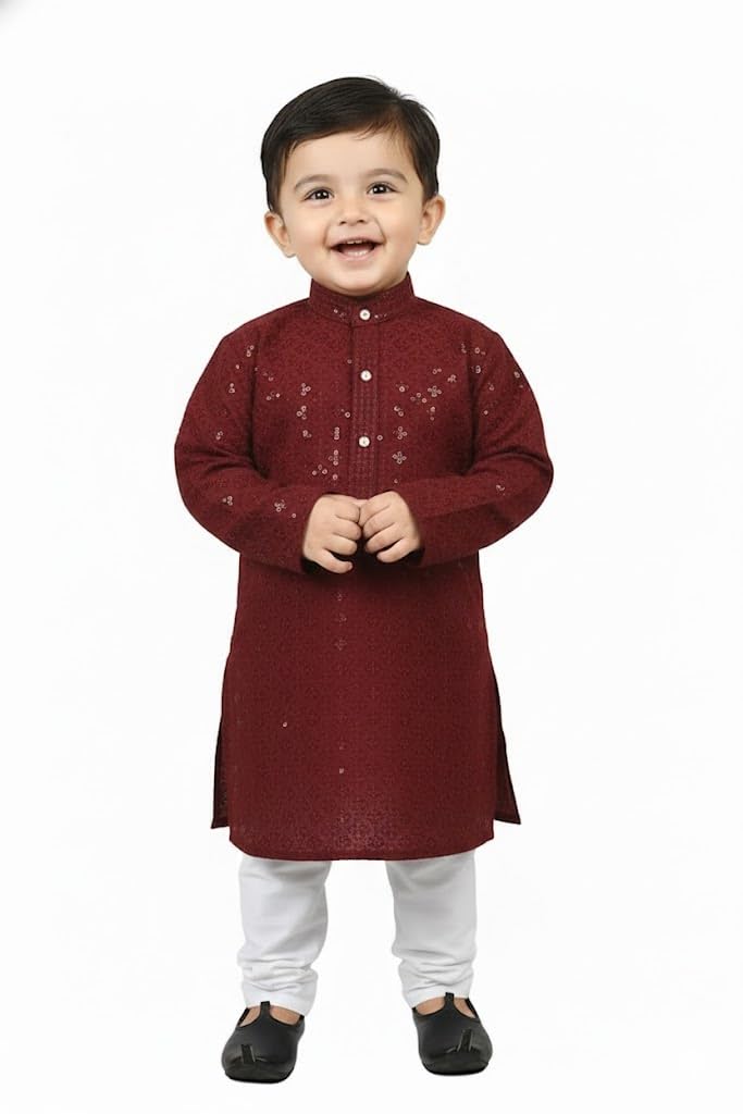 Pohar Creation Boys Navy Blue Kurta Pajama Set with Embellished Details, Traditional Indian Ethnic Wear (Marron, 3-4 Years) - Review, Price and Buying Guide