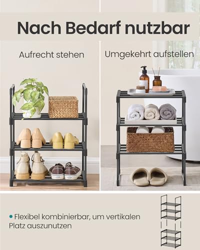 SONGMICS Schuhregal 3 Ebenen, Schuhständer Metall, Schuhaufbewahrung, Schuh-Organizer, aufrecht oder umgedreht, für 4-8 Paar Schuhe, stapelbar, Flur, 30 x 42,5 x 54,5 cm, schwarz LSA003B01 – Bild 5