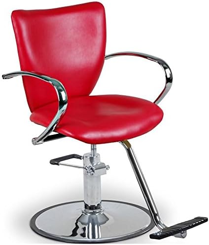 Styling Chair with Chrome Arm & Round Base/ Blue & Red/ Hair Salon Furniture (Red)