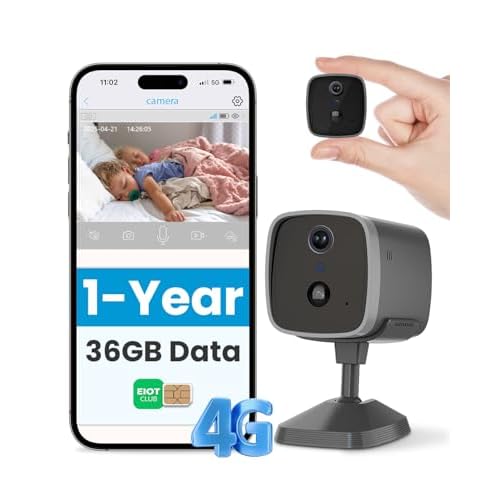 EIOTMART 4G LTE Überwachungskamera Innen mit 1 Jahr Unbegrenzter Daten-SIM-Karte, 2K Super HD Akku-Kamera, Mini Kamera ohne WLAN, PIR-Bewegungserkennung, 3MP Nachtsicht, 120° Weitwinkel, TF-/Cloud