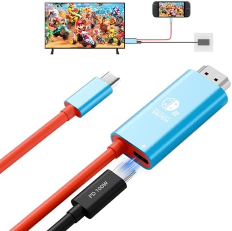 Switch 2 Dock, Tragbare Docking Station für Nintendo Switch 2/1/OLED, USB C auf HDMI Kabel Adapter mit 100W PD Ladestation, 4K@60Hz TV Dockingstation für Reisen, Kompatibel mit Steam Deck/MacBook (2m)