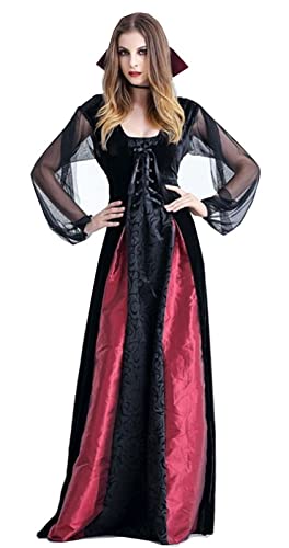 Vestido largo de bruja elegante para mujer adulta con sombrero de alta calidad para cosplay