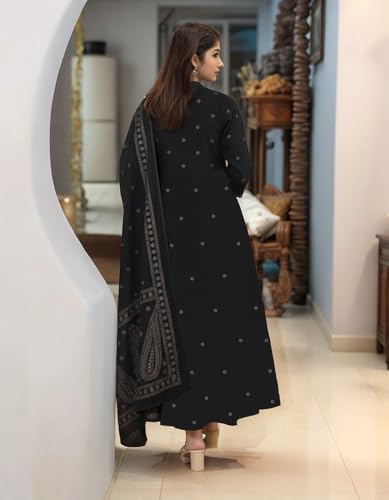 Image of ANNI Designer Women's Rayon Viscose Printed Embroidered Anarkali Kurta with Pant & Dupatta | Ethnic Kurti Set with Embroidery | Soft Comfortable Fabric | Stylish Outfit for Festive, Office