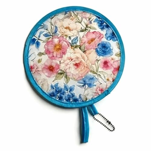 Ventilador plegable, ventilador plegable redondo de estilo japonés, con patrones de estilo japonés, mini patrón de flores con ventilador plegable de bolsillo (flor azul) Ventilador plegable, ventilador plegable redondo de estilo japonés, con patrones de estilo japonés, mini patrón de flores con ventilador plegable de bolsillo (flor azul)