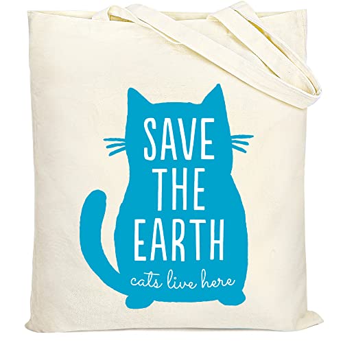 Lotfancy Canvas Tote Bag For Women, Large Cute Tote Bag With Inner Pocket, Double Printed Reusable Grocery Bag For Beach School Travel, Book Tote Bags (Cat Save The Earth) #TOP16