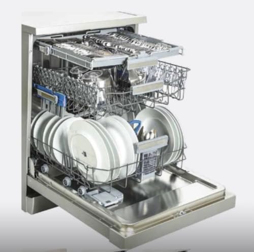 غسالة أطباق بـ 14 إعداد من الفولاذ مقاوم للصدأ مع 8 برامج ومحرك انفرتر و3 رفوف، 5 أذرع رش، باب فتح تلقائي، قفل أمان للأطفال، قطع قابلة للطي، صنع في تركيا، KDW14-J7617RX