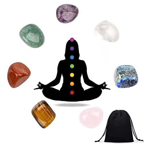 Healing Crystals Set, Chakra Healing Crystals for Beginners 7 Chakra Stone Set Natural Gemstones for Anxiety Relief Balancing Yoga Meditation and Spiritual Awakening Worry Stone Reiki Positivity Gift