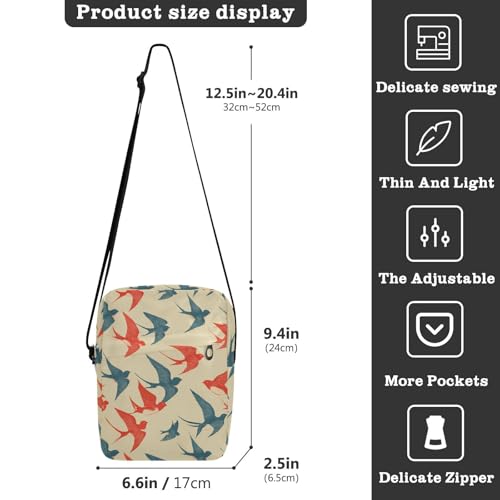 KLL Red Blue Swallow Retro men's messenger bag Vegan Leather Small Crossbody Bag Women Travel Shoulder Handbags For Women3