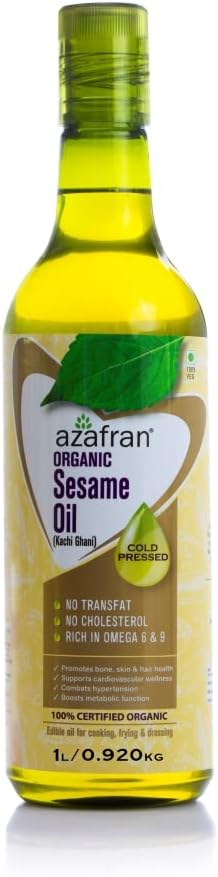 Azafran Organic Cold Pressed (kachi Ghani) Sesame Oil, 1 Litre