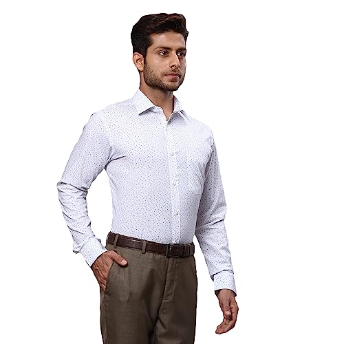 Image of Raymond Men's Pure Cotton Print Pattern Slim Fit Semi Cutaway Collar Full Sleeve Formal Shirt