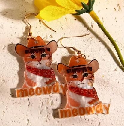 Acrylic Western Cowboy Hat Animal Earrings - Playful Cat and Cow Design, Whimsical Jewelry for Casual & Fun-Loving Wear image 4