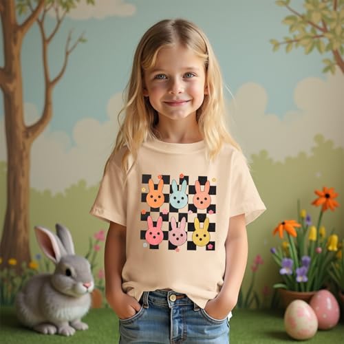 Image of SOFEON Kids Girls Easter Shirt Cute Bunny Graphic T-Shirt Funny Rabbit Flower Short Sleeve Tees Happy Easter Gift Tops