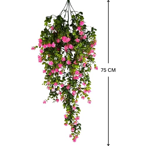 Image of Tdas Artificial Hanging Plants Leaves Eucalyptus Ivy Garlands Plant Greenery Vine Creeper Home Decor Door Wall Balcony Decoration Party Festival - 1 Pcs (Pink)