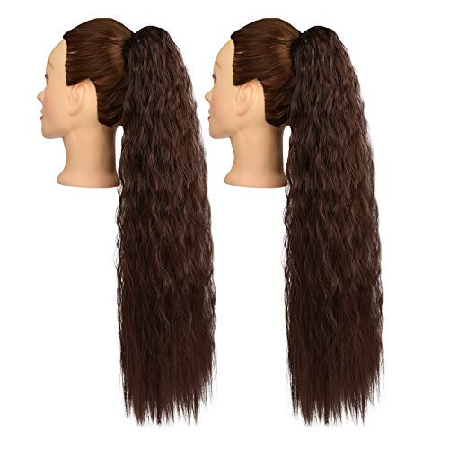 YMHPRIDE 2 piezas de 28 pulgadas de largo marr�n oscuro con cord�n de cola de caballo rizado extensi�n de cabello extensiones de cabello sint�tico de cola de caballo postizo para mujeres