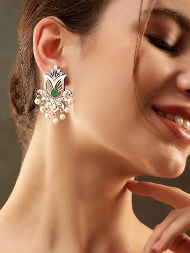 Image of Rubans Demi Fine Stainless Steel Dangler Earrings CZ Gift for Women & Girls