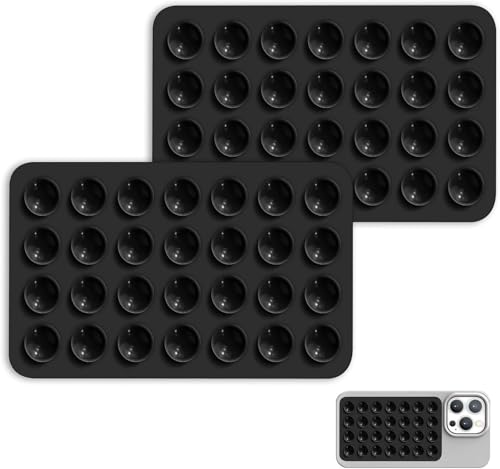 Image of 2-Pack Silicone Suction Phone Holders - Hands-Free Phone Mount for Mirror, Shower, Glass - Strong Grip Sticker Case for Watching Videos, FaceTime, and More - Black