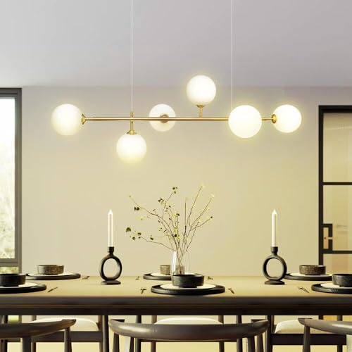 Partenopea® Lampadario a sospensione lampada moderna da soffitto con corpo in metallo color bronzo e sfera in acrilico attacco per lampadina G9 (oro, 6 sfere da 12 cm)