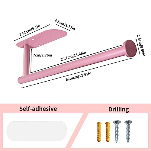 YeeBeny Pink Paper Towel Holder - Self Adhesive or Drilling, Under Cabinet or Wall Mounted