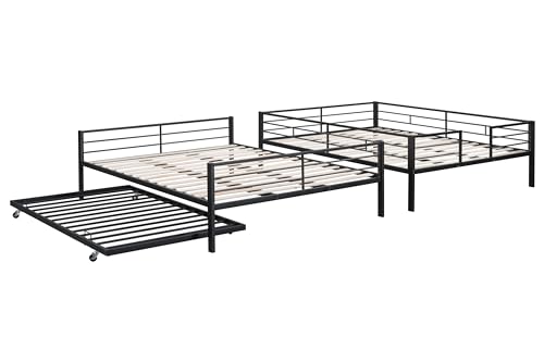 Uocfyk Queen Over Queen Bunk Bed With Trundle For Kids/Adults,Heavy Duty Bunk Bed With Convertible 2 Beds & Ladder For Dorm,Bedroom,Guest Room,Space Saving Design & No Box Spring Needed,Black thumb #5