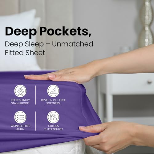 Image of Utopia Bedding Queen Fitted Sheet - Bottom Sheet - Deep Pocket - Soft Microfiber - Shrinkage and Fade Resistant - Easy Care -1 Fitted Sheet Only (Egg Plant)