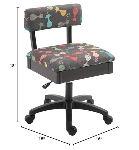 Arrow Sewing HCAT Adjustable Height Hydraulic Sewing and Craft Chair with Under Seat Storage and Printed Fabric, Black Cat Fabric - Image 2