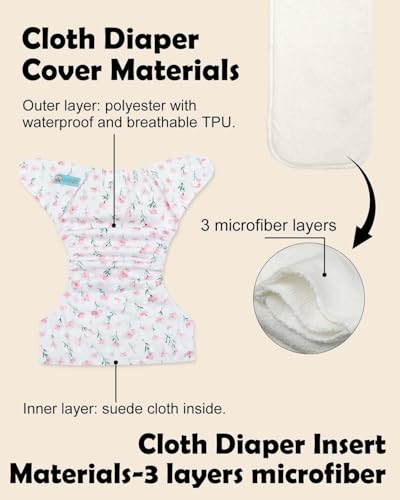 Image of ALVABABY Baby Cloth Diapers 6 Pack with 12 Inserts Cloth Diaper Covers Adjustable Washable Reusable for Baby Girls and Boys 6DM138A
