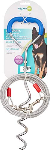Petmate Easyturn 18 Inch Spiral Stake Dog Tie Out With 20 Foot Cable; For Dogs Up To 100 Pounds, Blue Comfort Power Handle For Secure Installation Into Ground #TOP2