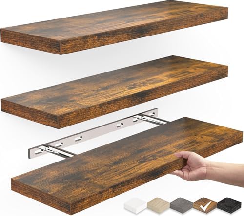 BAYKA Floating Wood Shelves - Wall Mounted for Bathroom,Bedroom,L...