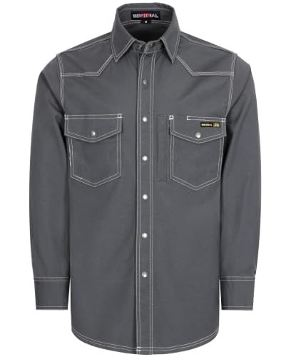 Image of BOCOMAL FR Welding Shirts Heavyweight Stretch Canvas Snaps Down Reinforced Stitching Western Style Fire Resistant Jackets Grey/White