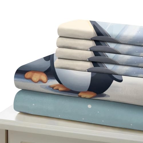 Housse de couette 260x220 famille pingouin drap microfibre durable
