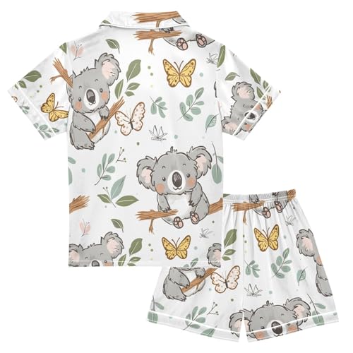 ALAZA Koala Butterfly Leaf Butterfly Pajamas Satin Pajama Set Short Sleeve Button Down Sleepwear2
