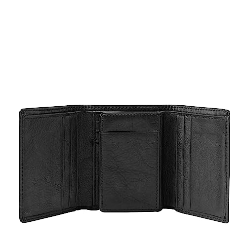 Image of Fossil Men's Ingram Leather Trifold with ID Window Wallet, Leather Trifold Wallet for Men, Black