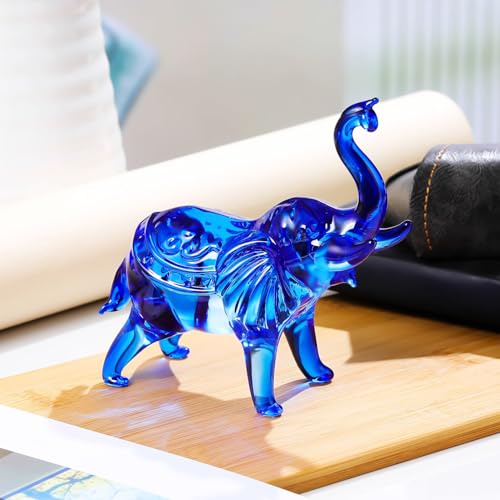 Image of YWHL Blue Crystal Elephant Figurine Gifts for Women & Men, Glass Elephant Statue for Home & Office Decor, Handmade Art Animals Collectible