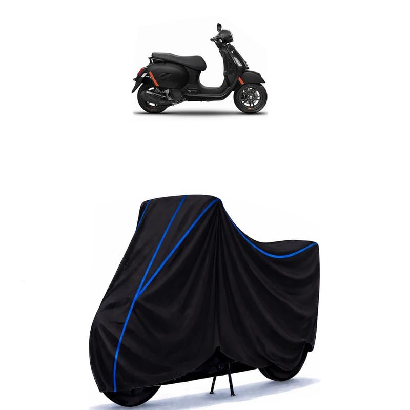 Image of Scooty Cover Water Resistant for GTS 300 BS6 | Universal Scooter & Bike Cover | Heavy Duty UV Dust, Rain & Scratch Protection | Elastic Fit All Weather Indoor Outdoor | Black with Blue Piping
