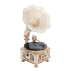 Robotime 3D Puzzle Maquette en Bois Tourne-Disque Vinyle en Bois Modèle Gramophone Building Kits Building pour Adultes - Les Beatles, Paul McCartney, John Lennon, RIngo Starr, George Harrison