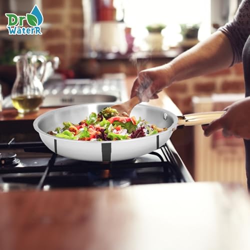 Image of Stainless Steel Triply Cookware Set of 4 Kadai 24cm- 2.4L, Frypan 24cm, Saucepan 18cm & SS Lid with Gold PVD Handle |Gas Stove & Induction Base| 5 Year Warranty - Silver 3.5kg