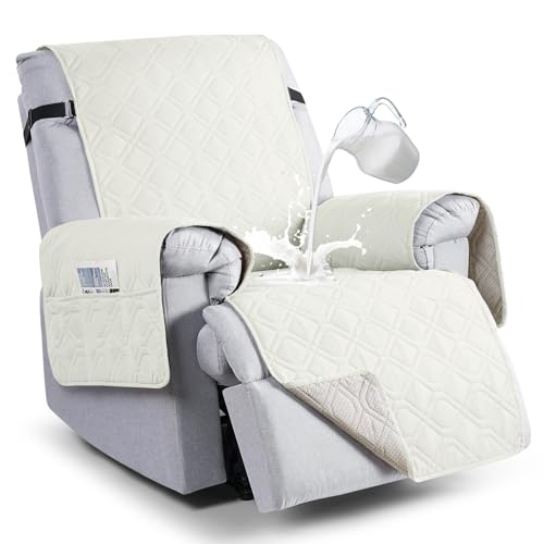 Image of VANSOFY 100% Waterproof Recliner Chair Covers, Recliner Cover Non-Slip Dog Chair Cover Furniture Protector Washable Slipcover with Pocket, Elastic Straps for Pets, Dogs(Off White, 23.6 inch)